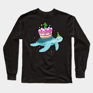 Turtle 7th Birthday 7 Years Old Turtles Reptiles Testudines Long Sleeve T-Shirt